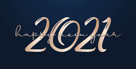 2021 HAPPY NEW YEAR script text handwriting lettering On Dark Blue background, 2021 Celebration...