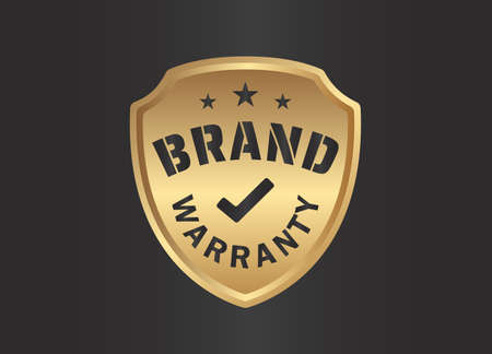 Gold Brand Warranty shield vector on black backgroundのイラスト素材