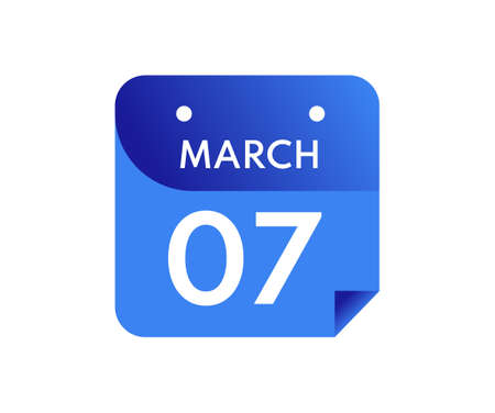 March 7 Date on a Single Day Calendar in Flat Style, 7 March calendar  icon:: tasmeemME.com