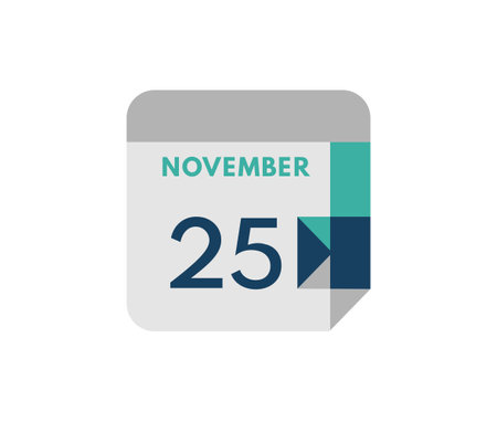 november 25 flat daily calendar date, 25 november Single Day Calendar  Iconのイラスト素材