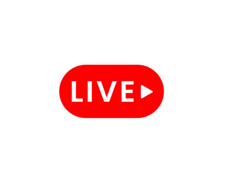 Live-streaming icons. Red symbols and buttons of live-streaming, broadcasting, online stream