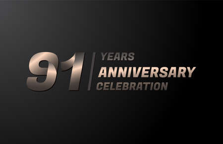 91 years gold anniversary celebration logotype, anniversary banner vector, isolated on black backgroundのイラスト素材