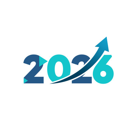 Dynamic 2026 typography with upward arrow concept, representing success, growth, and business progress.のイラスト素材
