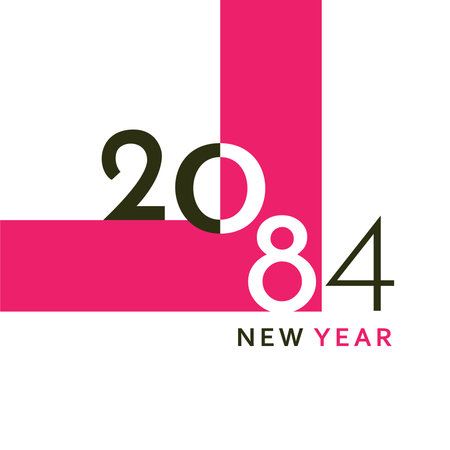 A clean and modern New Year 2084 artwork with bold black typography and a simple geometric layout. Perfect for greeting cards, banners, posters, digital content, and festive graphic projects.のイラスト素材