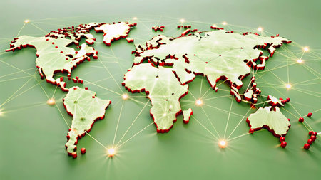 Global network on green background. 3D rendering. Network concept.