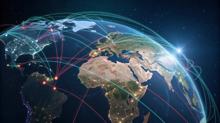 Global network connection over the world. Elements of this image furnished by NASAの写真素材