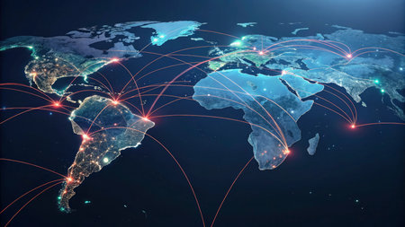 Global network connection over the world map. Internet technology concept. 3D rendering