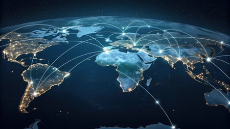 Global network connection covering the globe. Internet Concept of global business.の写真素材