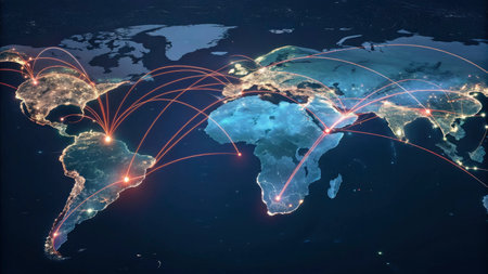 Global network connection on world map. Communication concept. 3D renderingの写真素材
