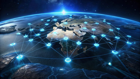 Global network connection over planet Earth 3D rendering elements of this image furnished by NASAの写真素材