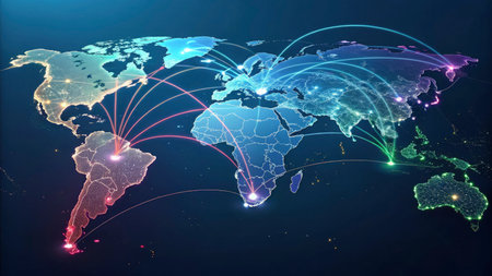 Global network connection over world map background. Concept of international communication.の写真素材