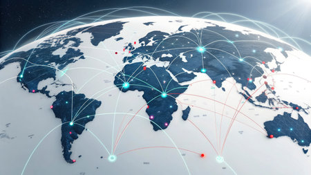 Global network connections over the world 3D rendering elements of this image furnished by NASAの写真素材