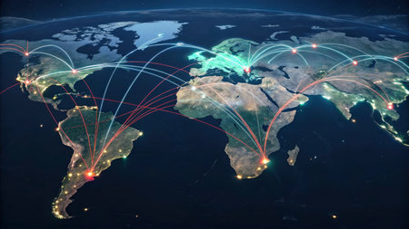Global network on the map of the world. 3D illustration.の写真素材