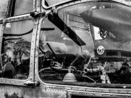 Detail photo of the inside of a chopperÂ´s cockpitの写真素材