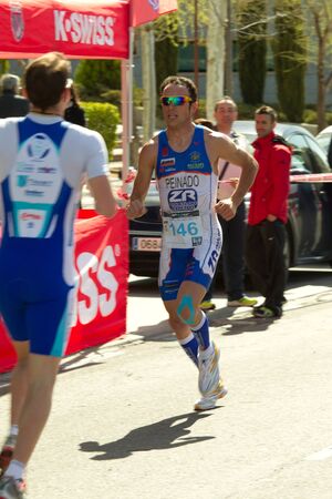 TOLEDO, SPAIN - MARCH 18: Group Cyclist on the I Duatlon in Toledo of the race on March 18, 2012 at Toledo.のeditorial素材