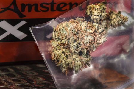 Dutch Weed in bag ready to be sold with Amsterdam logoの写真素材