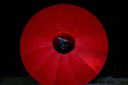 skate on red circle jumpの写真素材