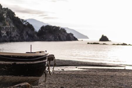 fishing boats on the beachの写真素材