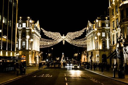Christmas night lights view of London, Regent streetの写真素材
