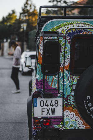 cars on the road, person, fashion jeep style, colored colors