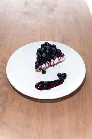 blackberry tart slice dessert wood white