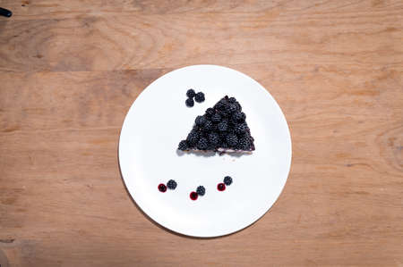 blackberry tart slice dessert wood white