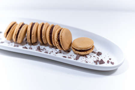 chocolate macarons, white dessert Franceの写真素材