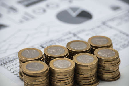 Euro currency, invoices and value tables.