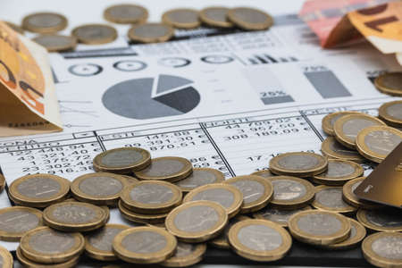 Euro currency, invoices and value tables.の写真素材