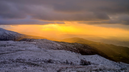 Sun Rays in Serra da Estrela, Portugalの写真素材