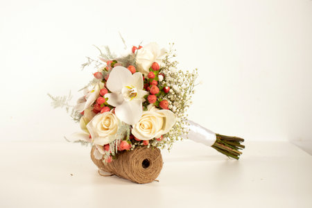 Bouquet of flowers on a white background. Wedding decoration.の写真素材