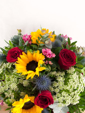 Bouquet of colorful flowers, isolated on a white background.の写真素材