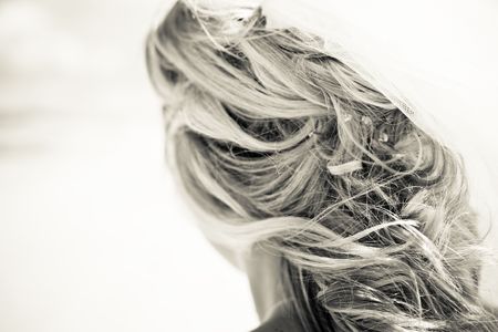 Bride with a bridal veil in her hairの写真素材