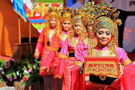 This is Dance from Indonesia. Dance of Tari Persembahan in Province Riau, Indonesia.のeditorial素材