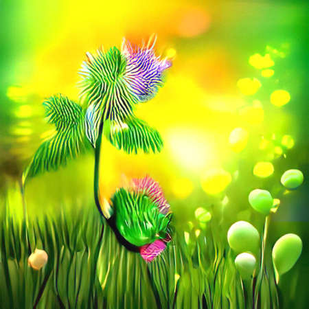 Beautiful nature background art of  trees, flowers artistic beautiful sceneの写真素材