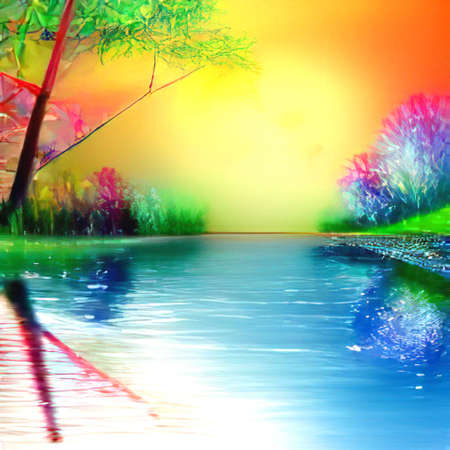 Beautiful nature background art of  trees, flowers artistic beautiful sceneの写真素材
