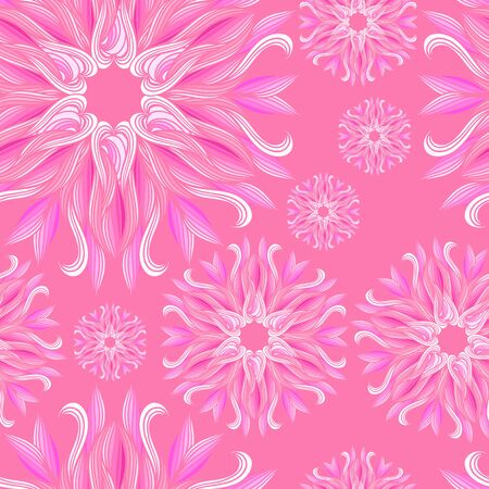 Seamless background with wavy pink flowers.のイラスト素材