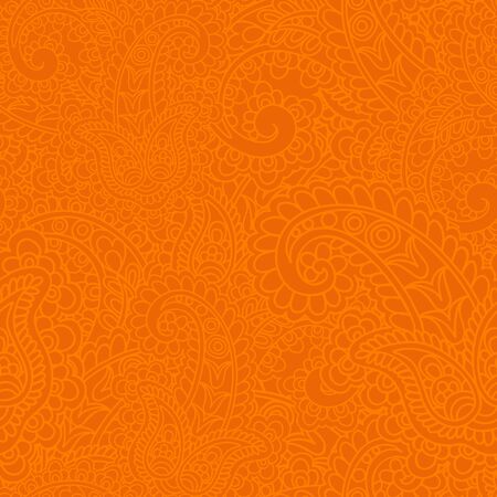 Seamless background made of paisley. Vivid orange.のイラスト素材