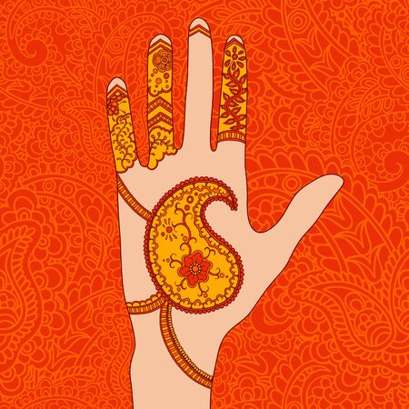 Vector illustration of hand with mehendi ornament.のイラスト素材