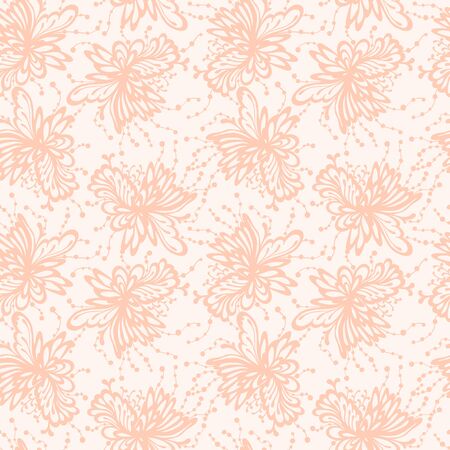 Seamless flower pattern on beige background. Pastel colors.のイラスト素材