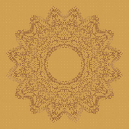 Ornamental round lace frame. Background for celebrations, holidays, sewing, arts, crafts, scrapbooks. Beige and sandy.のイラスト素材
