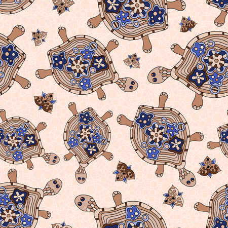 Seamless pattern with little funny turtlesのイラスト素材