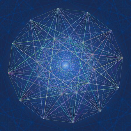 Delicate fiber mandala. Colorful lines on blue background.