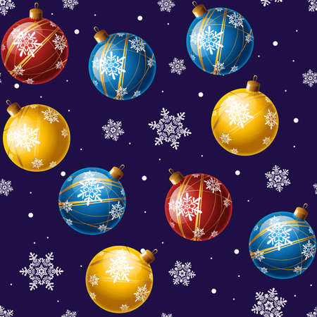 Glass christmas balls. Red background with balls and snowflakes.のイラスト素材