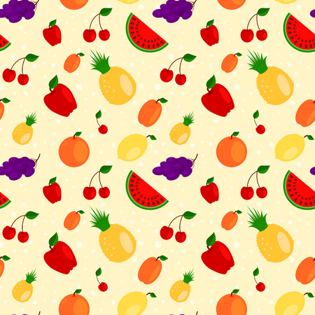 Seamless pattern made of cute flat fruits. Cute and colorful.のイラスト素材