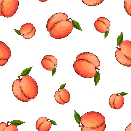 Colorful hand drawn vector peach seamless pattern.