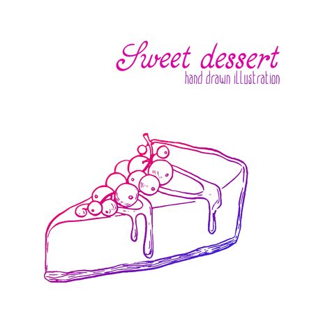 Vector hand drawn illustration of pretty tasty and cute cake. Delicious dessert.のイラスト素材