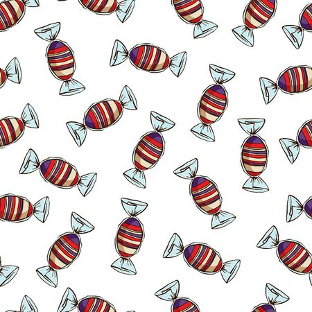 Seamless pattern made of cute sweet hand drawn candy.のイラスト素材