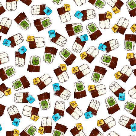 Cute seamless pattern made of hand drawn tea bags.のイラスト素材