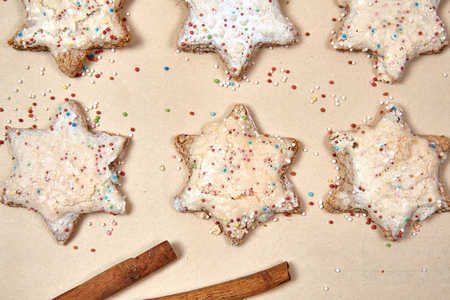 Christmas cookies on paper backgroundの写真素材